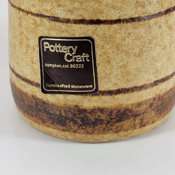 Small Ceramic Vase Brown with Stripes Pottery Craft Handcrafted Stoneware - Picture 6 of 7